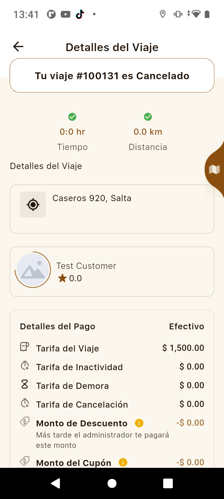 TaxiExpress User destino real